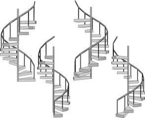 Vector illustration of a simple spiral staircase design for a residential house to go up to the upper floor 