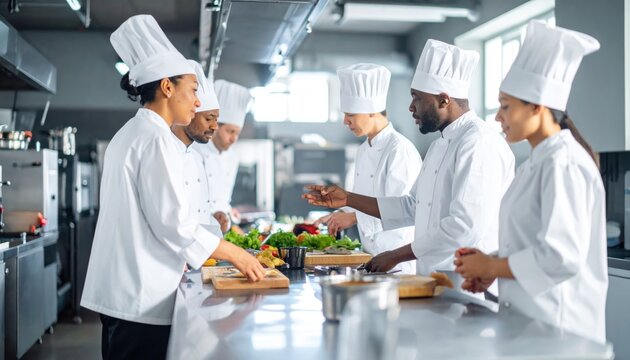 Diverse chefs working in a modern kitchen