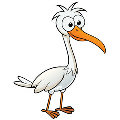 Goofy white cartoon bird with orange beak stares forward inquisitively on white background