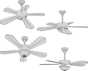 Vector illustration of classic vintage antique propeller ceiling fan design to eliminate indoor heat