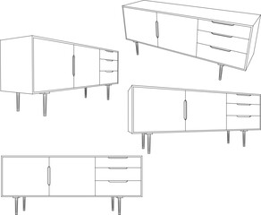 vector illustration design of traditional ethnic wooden wardrobe furniture classic vintage 