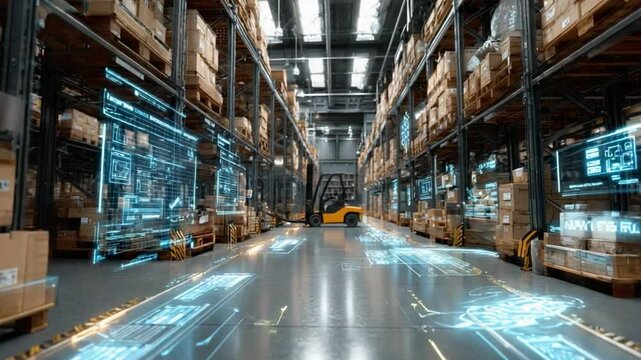 Smart Warehouse Technology: A futuristic vision of warehouse logistics. - Powered by Adobe