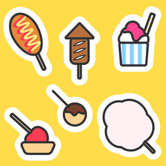 屋台の食べ物のステッカー風アイコンセット
