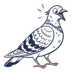 Cartoon pigeon with mouth open looks frightened and surprised in white background