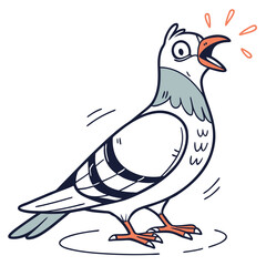 Cartoonish pigeon looks surprised and squawks loudly with open beak, showcasing distinct detail