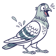 Cartoon pigeon squawks loudly with its mouth open, expressing shock or surprise in the scene