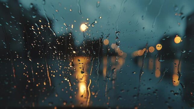 Close up of insect remnants on windshield during rain, obscuring driver s visibility on highway