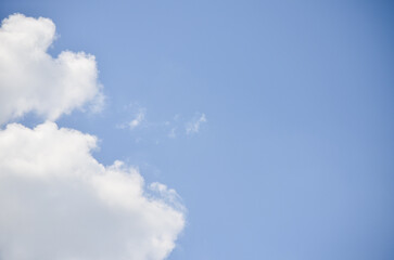A blue sky with a few clouds. The sky is clear and bright, with no signs of rain
