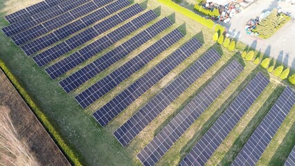 Aerial view of modern solar energy technology