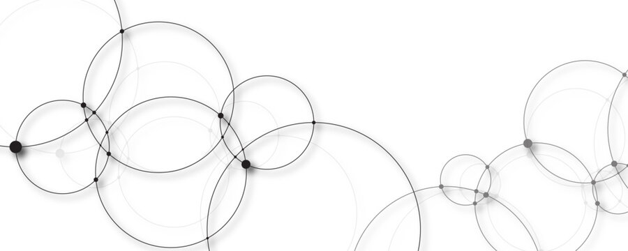 Abstract connecting dots and circles. Abstract vector illustration with overlapping circles, dots. Abstract geometric pattern for banner flyer design/social media status featuring interconnected art.