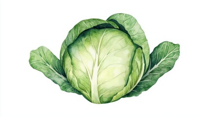 Fototapeta premium Fresh green cabbage with crisp leaves on a white background for healthy culinary and gardening concepts