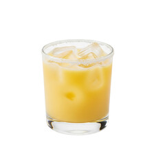 Refreshing yellow cocktail with ice and sugar rim