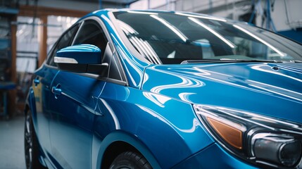 Side view of car window tint, ceramic film provides heat rejection and UV protection with stable color, car film installed on the glass surface of the , selected focus car tinting service