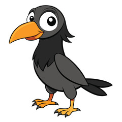 The cartoon bird with big eyes is standing still on a white background