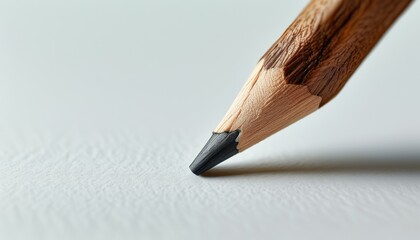 Detailed close-up of wooden pencil tip on textured surface with copy space