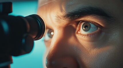 Doctor using flashlight for eye examination with close-up detail