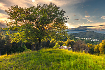 Amazing sunset in the mountain in springtime