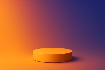 A yellow circular podium on a gradient background of orange purple and blue hues