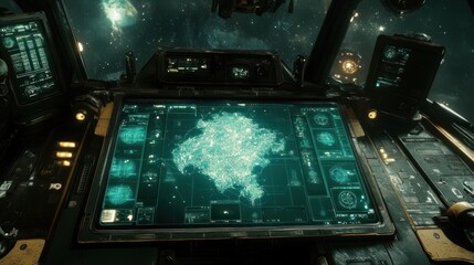 Futuristic spaceship cockpit display
