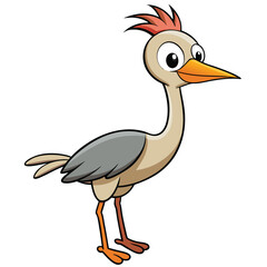 Cute cartoon bird with orange beak stands facing right on a white background