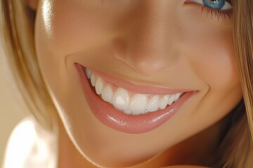 Young woman with healthy teeth and a beautiful smile, close-up, full frame