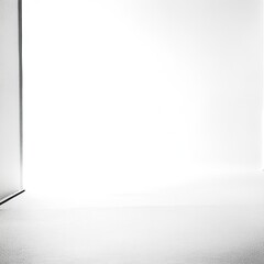 Minimalist white room, bright light, corner view