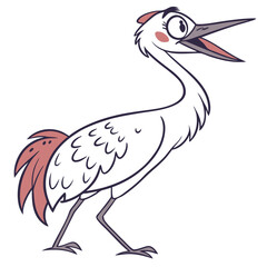 Cartoonish white heron standing, opening its beak, and has pink feather details