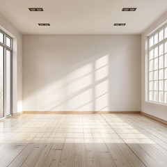 Sunlit empty room with hardwood floors and large windows (1)