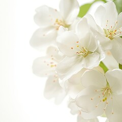 Delicate white blossoms cluster closely, showcasing intricate details against a bright background