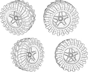 Naklejka premium vector illustration of offroad vehicle wheel design for adventure in the wild mountain forest 
