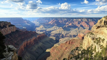 Beautiful panoramic view of a vast canyon with blue skies