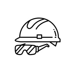 Worker helmet and eyeglasses icon white background