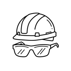 Fototapeta premium Worker helmet and eyeglasses icon white background