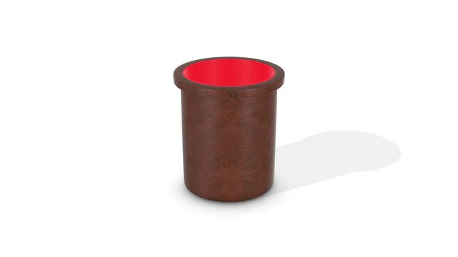 Dice Cup on a White Floor. Stylized Leather Textured Dice Cup 3D. 4K