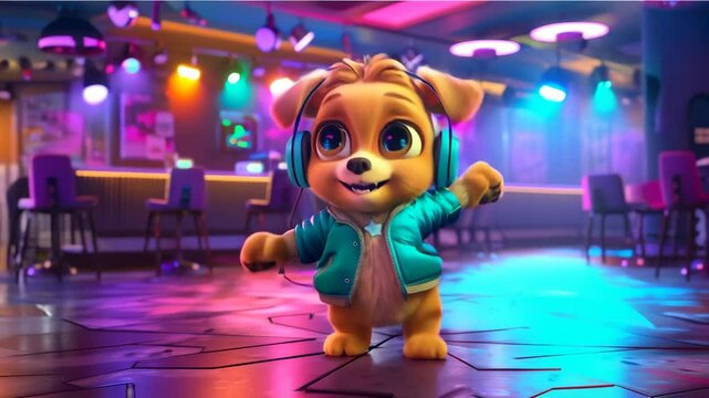 DJ Dog Dancing in a Bright Club with Colorful Lights