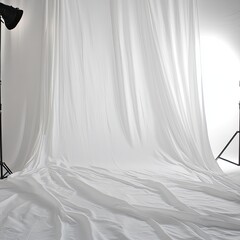 A minimalist white backdrop, illuminated by studio lighting, creates a clean, blank canvas for photography or videography