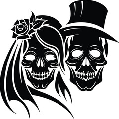 Obraz premium Elegant Halloween Couple Skeletons in Day of the Dead Wedding Attire