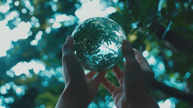 Nature's Embrace, Glass Sphere Reflecting the Serenity of a Lush Forest