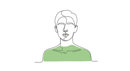 Minimalist Line Art Portrait of a Person with Green Accent