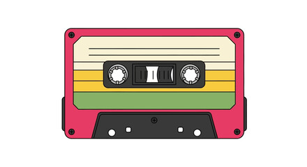 Retro Pink Cassette Tape with Colorful Stripes