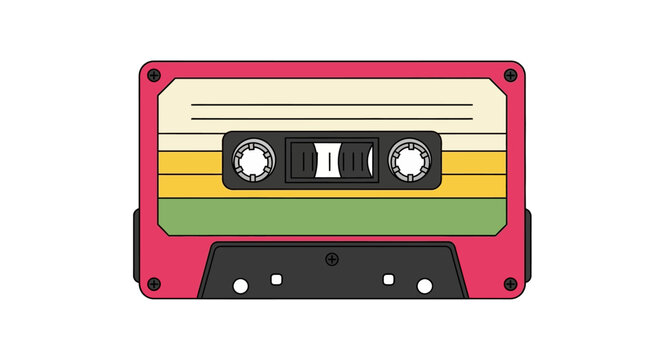 Retro Pink Cassette Tape with Colorful Stripes