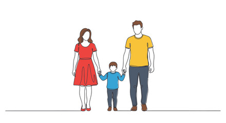 Simple Line Drawing Depicting a Family of Three Holding Hands