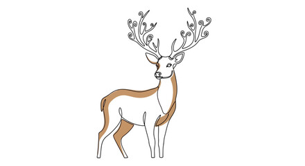 Elegant Line Art Depicting a Majestic Deer with Antlers