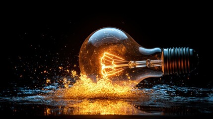 Illuminated light bulb with water splashes