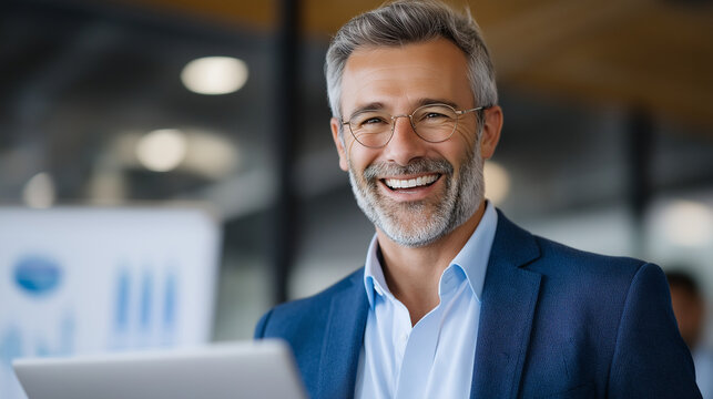 Happy businessman engaging in sales discussion with his team