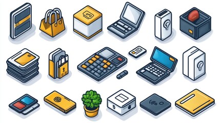 Isometric technology objects collection