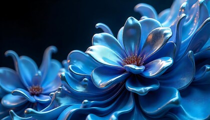 Fototapeta premium Celestial Bloom: A close-up photograph showcases a mesmerizing arrangement of pristine blue flowers, exuding a sense of purity and elegance.