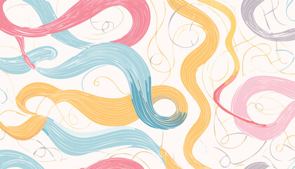 Simple Abstract Seamless Pattern Featuring Hand-Drawn String-Like Lines – Minimal Linear Vector Design