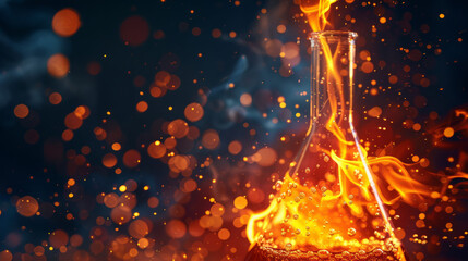 abstract illustration fire explosion glowing with a dazzling inferno of glittering heat and swirling smoke, embodying the elemental power