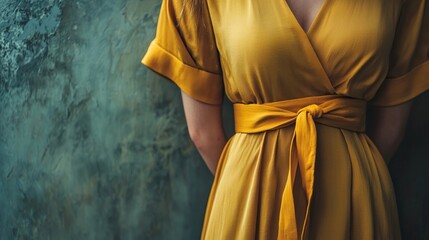 Wrap Dress - A dress with a front closure formed by wrapping one side across the other and tying the attached ties that wrap around the back.
